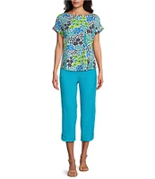 Multiples Stretch Twill Wide Waistband Straight-Leg Pull-On Capri Pants