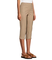 Multiples Stretch Twill Wide Waistband Straight-Leg Pull-On Capri Pants