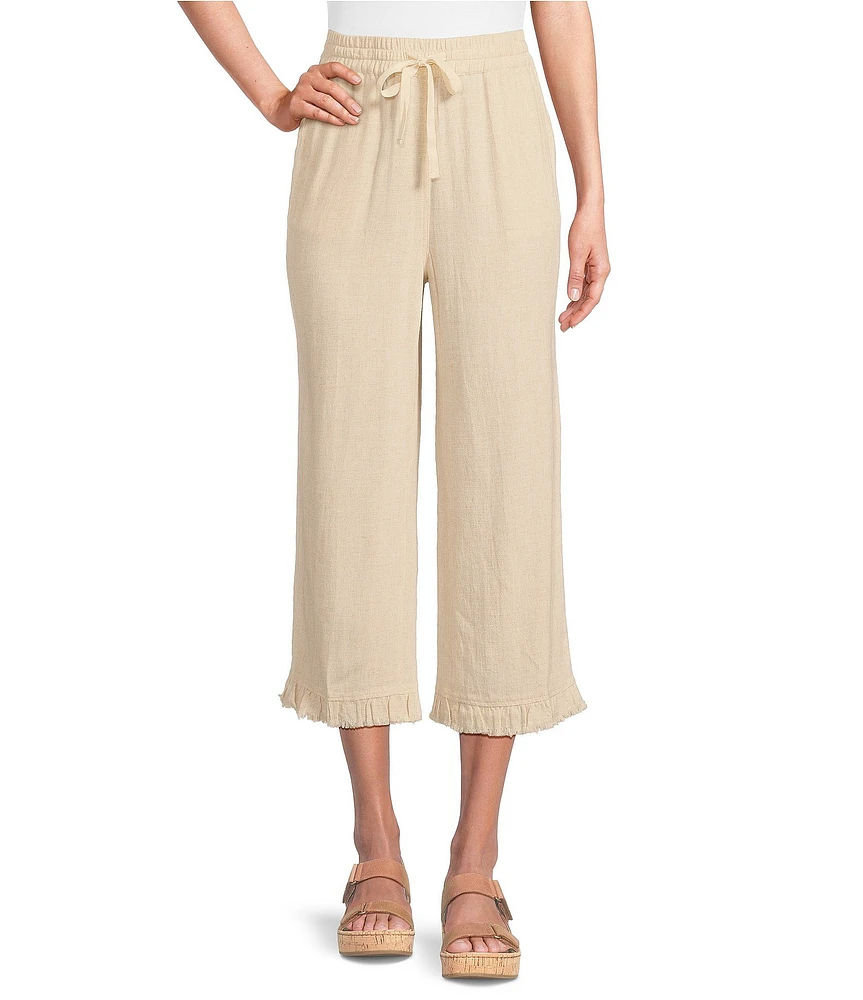 Multiples Textured Slub Woven Straight Leg Elastic Drawstring Waist Pull-On Pants