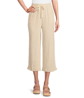 Multiples Textured Slub Woven Straight Leg Elastic Drawstring Waist Pull-On Pants