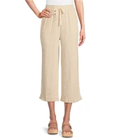 Multiples Textured Slub Woven Straight Leg Elastic Drawstring Waist Pull-On Pants