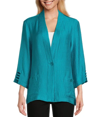 Multiples Textured Woven 3/4 Sleeve Fitted Hi Low Hem One-Button Front Jacket