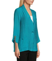 Multiples Textured Woven 3/4 Sleeve Fitted Hi Low Hem One-Button Front Jacket