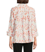 Multiples Woven Leaf Print Point Collar 3/4 Turn-Up Sleeve Button Front Fitted Shirt