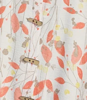 Multiples Woven Leaf Print Point Collar 3/4 Turn-Up Sleeve Button Front Fitted Shirt