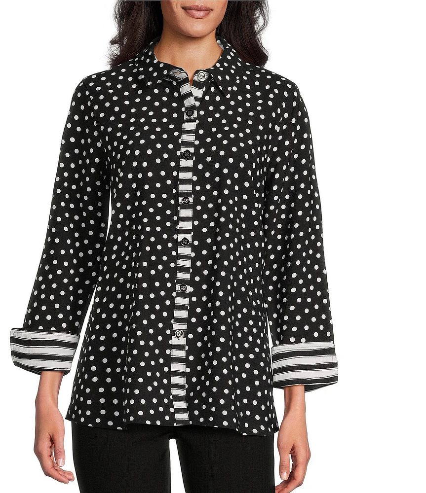 Multiples Woven Printed Point Collar 3/4 Turn-Up Sleeve Button Front Fitted Shirt