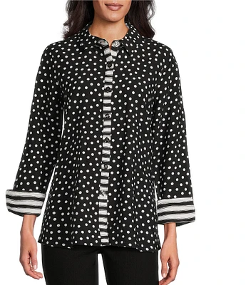 Multiples Woven Printed Point Collar 3/4 Turn-Up Sleeve Button Front Fitted Shirt