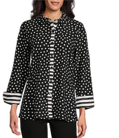 Multiples Woven Printed Point Collar 3/4 Turn-Up Sleeve Button Front Fitted Shirt