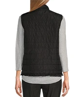 Multiples Woven Stand Collar Sleeveless Quilted Vest