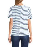 Multiples Yarn-Dye Pucker Knit Stripe Scoop Neck Short Sleeve Fitted Top