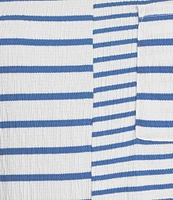 Multiples Yarn-Dye Pucker Knit Stripe Scoop Neck Short Sleeve Fitted Top