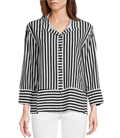 Multiples Yarn-Dye Stripe Wire Collar 3/4 Turn-Up Cuff Sleeve Button-Front Shirt