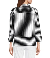 Multiples Yarn-Dye Stripe Wire Collar 3/4 Turn-Up Cuff Sleeve Button-Front Shirt