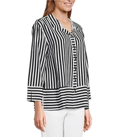 Multiples Yarn-Dye Stripe Wire Collar 3/4 Turn-Up Cuff Sleeve Button-Front Shirt