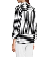 Multiples Yarn-Dye Stripe Wire Collar 3/4 Turn-Up Cuff Sleeve Button-Front Shirt