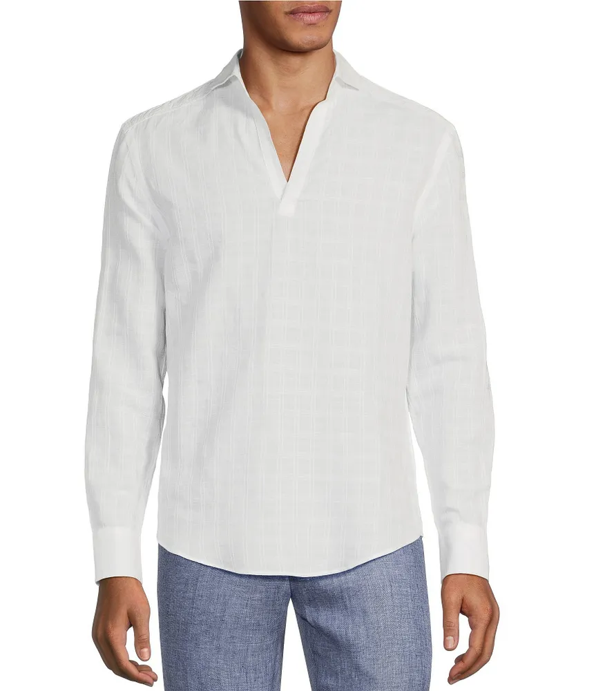 Murano Baird McNutt Linen Johnny Collar Textured Popover Shirt