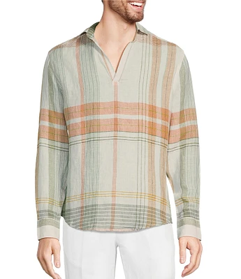 Murano Baird McNutt Linen Plaid Popover Long Sleeve Woven Shirt