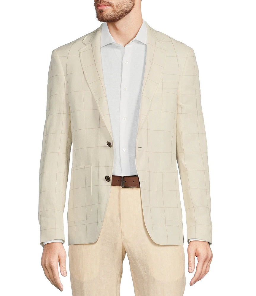 Murano Baird McNutt Linen Slim Fit Plaid Blazer