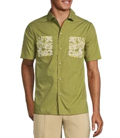 Murano Big & Tall Crocodile World Collection Slim Fit Applique Pocket Short Sleeve Woven Camp Shirt