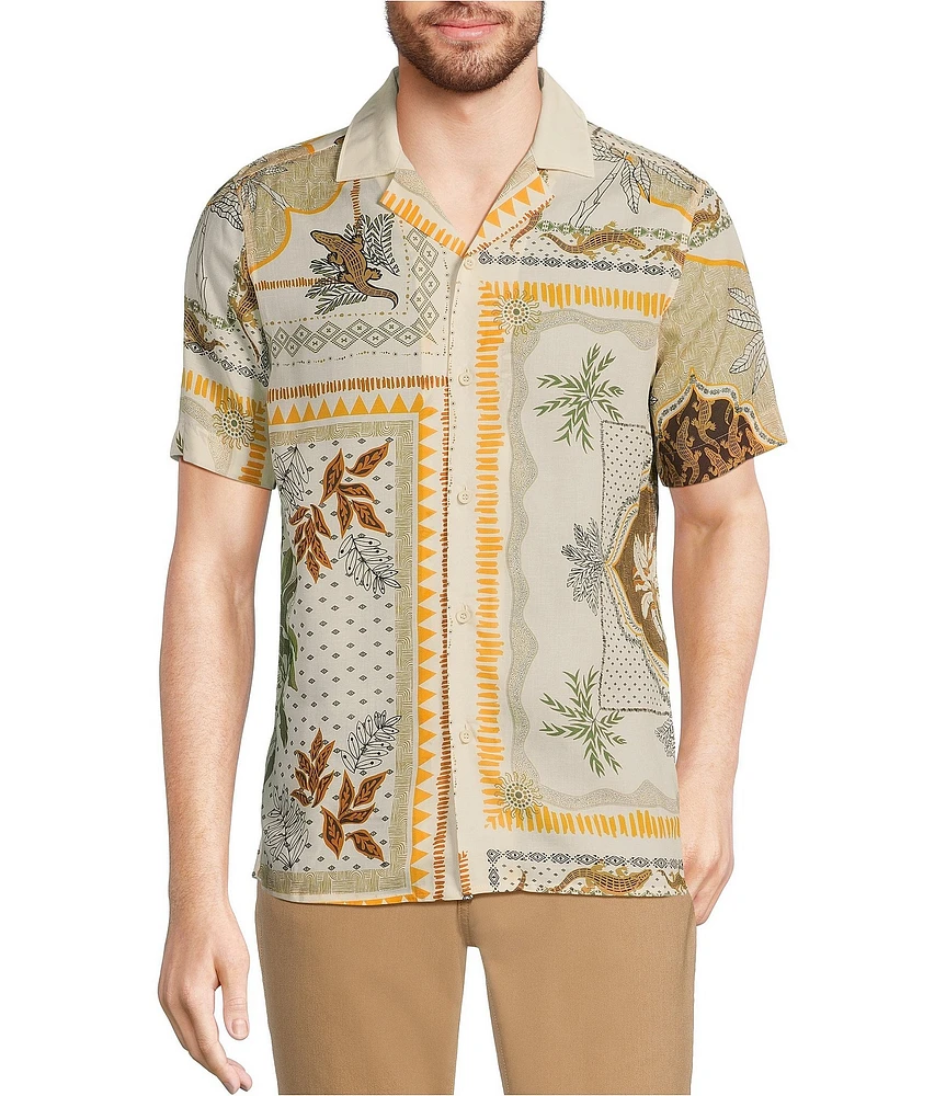 Murano Big & Tall Crocodile World Collection Slim Fit Placed Bandana Print Short Sleeve Woven Camp Shirt