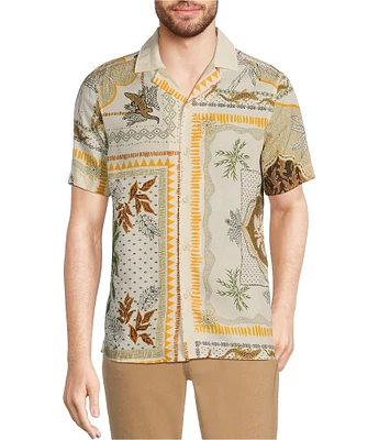Murano Big & Tall Crocodile World Collection Slim Fit Placed Bandana Print Short Sleeve Woven Camp Shirt