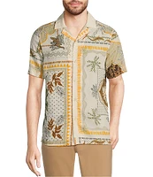Murano Big & Tall Crocodile World Collection Slim Fit Placed Bandana Print Short Sleeve Woven Camp Shirt