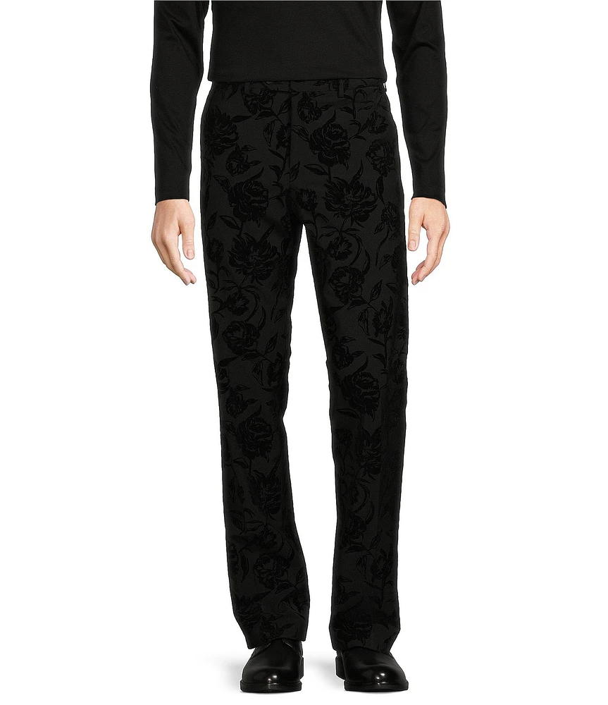 Murano Big & Tall Inflorescence Collection Alex Slim Fit Floral Flocked Suit Separate Dress Pants