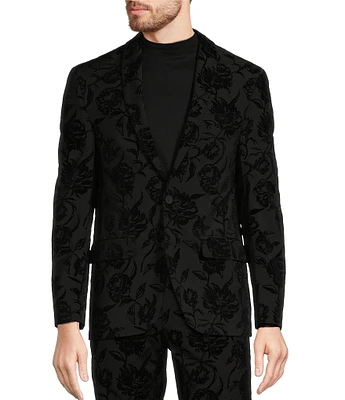 Murano Big & Tall Inflorescence Collection Slim Fit Flocked Floral Suit Separates Shawl Collar Blazer