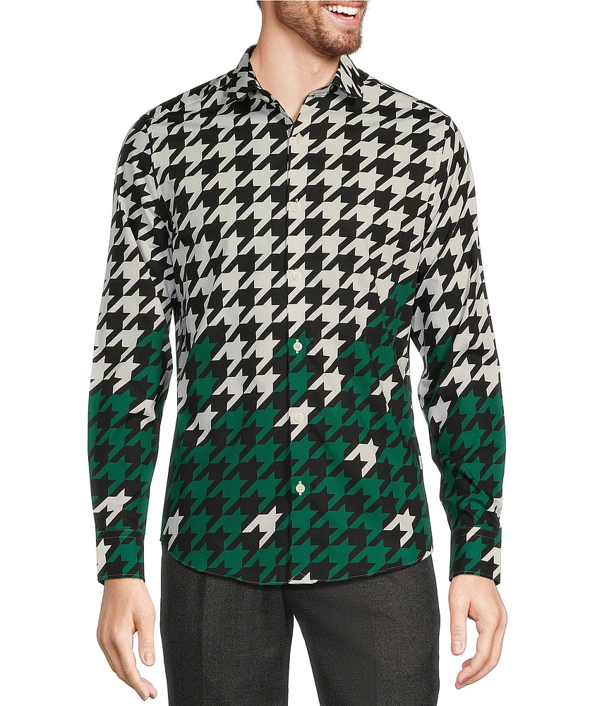 Murano Big & Tall Prehistoric Prep Collection Slim Fit Houndstooth Long Sleeve Woven Shirt