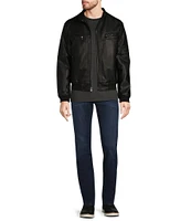 Murano Big & Tall PU Bomber with Knit Hood Faux Leather Jacket