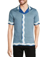 Murano Big & Tall Shape of Water Collection Slim Fit Placed Print Short Sleeve Woven Camp Shirt