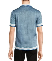 Murano Big & Tall Shape of Water Collection Slim Fit Placed Print Short Sleeve Woven Camp Shirt