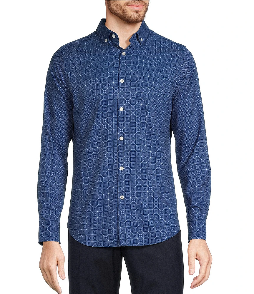 Murano Big & Tall Slim Fit Performance Stretch Geometric Print Long Sleeve Woven Shirt