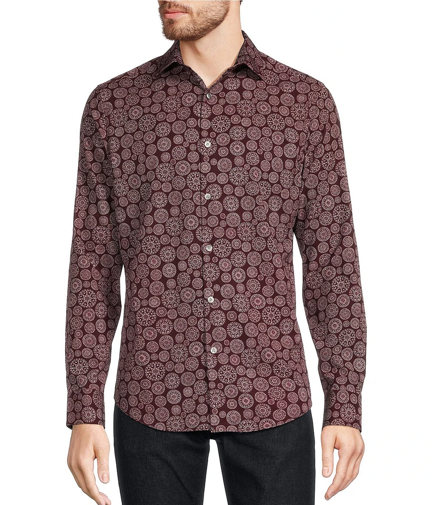 Murano Big & Tall Slim-Fit Performance Stretch Medallion Print Long Sleeve Woven Shirt