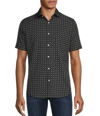 Murano Big & Tall Slim Fit Performance Stretch Short Sleeve Small Diamond Print Woven Shirt