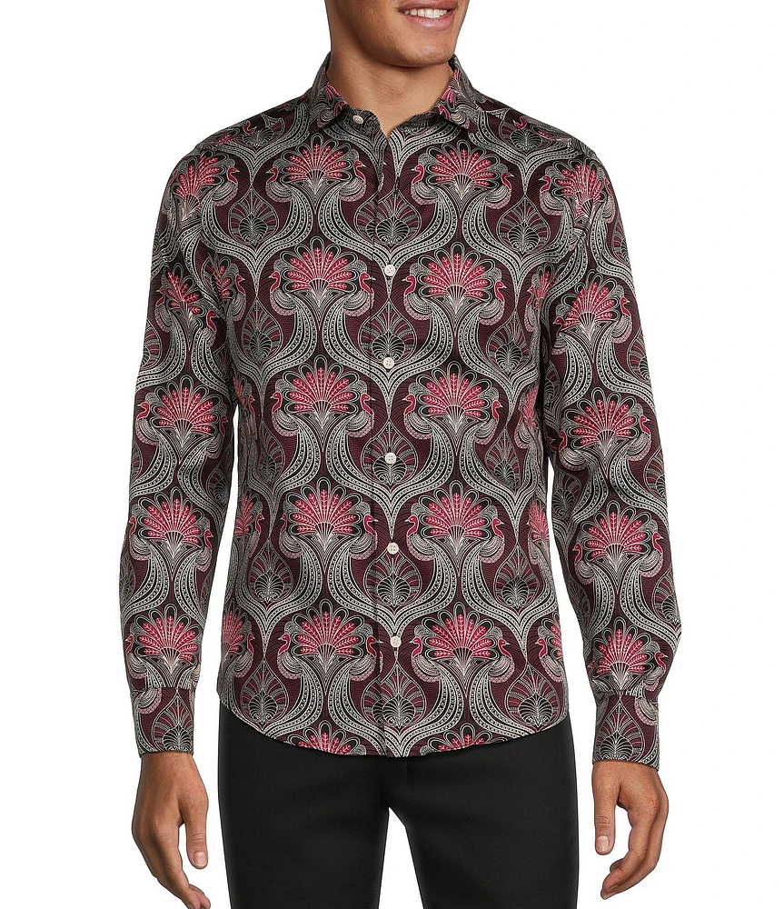 Murano Big & Tall Timeless Twenties Collection Slim Fit Deco Peacock Long Sleeve Woven Shirt