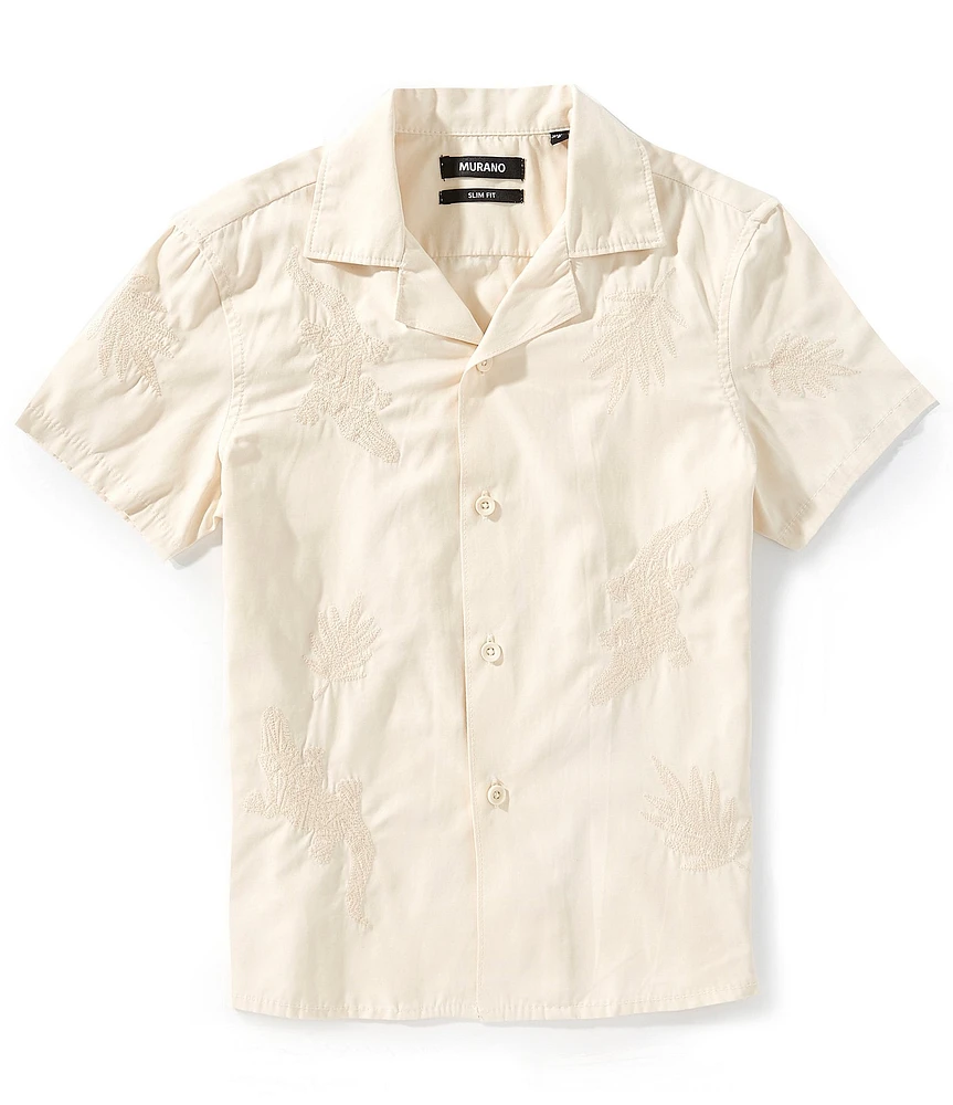 Murano Big Boys Slim Placed Embroidered Camp Notch Collar Shirt