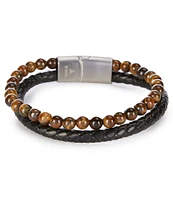 Murano Braided Leather/Tiger Eye Beaded Double Strand Bracelet