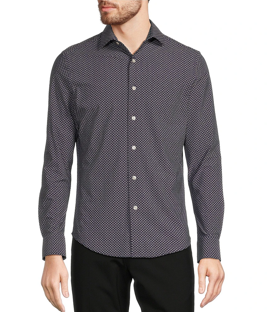 Murano Collezione Slim Fit Small Diamond Pattern Long Sleeve Woven Shirt