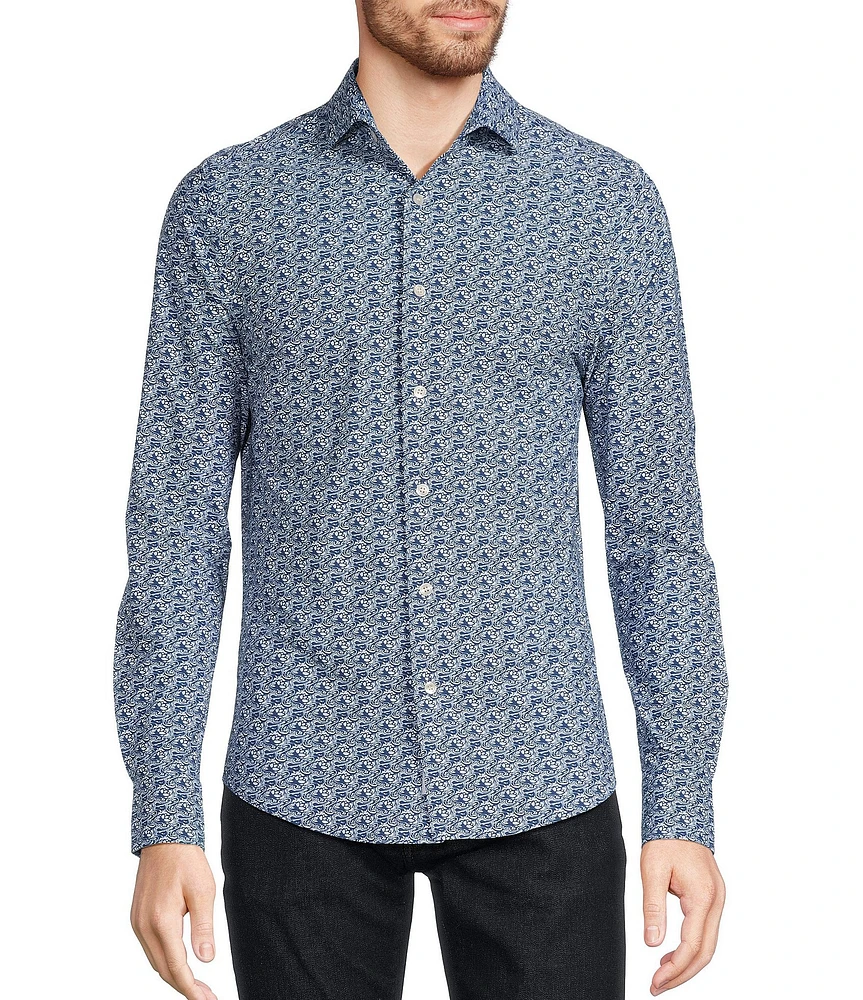 Murano Collezione Slim-Fit Wave Pattern Long Sleeve Woven Shirt