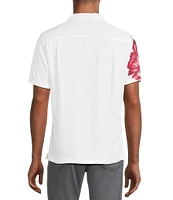 Murano Corsa Di Cavalli Derby Collection Slim Fit Placed Rose Print Short Sleeve Woven Shirt