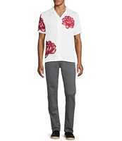 Murano Corsa Di Cavalli Derby Collection Slim Fit Placed Rose Print Short Sleeve Woven Shirt