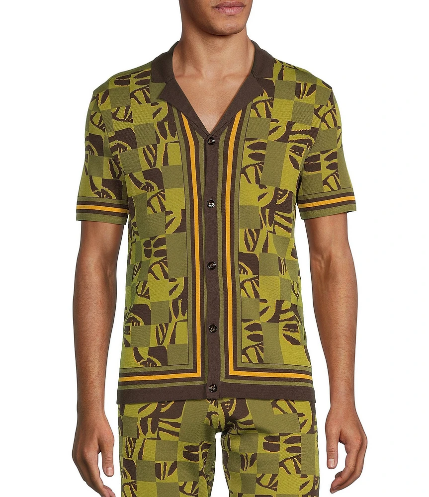 Murano Crocodile World Collection Block Jacquard Short Sleeve Woven Camp Shirt