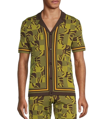 Murano Crocodile World Collection Block Jacquard Short Sleeve Woven Camp Shirt
