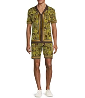 Murano Crocodile World Collection Block Jacquard Short Sleeve Woven Camp Shirt