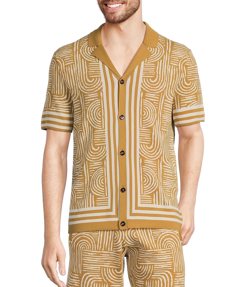 Murano Crocodile World Collection Line Jacquard Short Sleeve Woven Camp Shirt