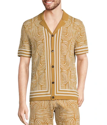 Murano Crocodile World Collection Line Jacquard Short Sleeve Woven Camp Shirt
