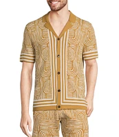 Murano Crocodile World Collection Line Jacquard Short Sleeve Woven Camp Shirt