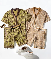 Murano Crocodile World Collection Line Jacquard Short Sleeve Woven Camp Shirt