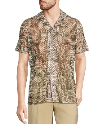 Murano Crocodile World Collection Open Weave Line Print Camp Collar Woven Shirt